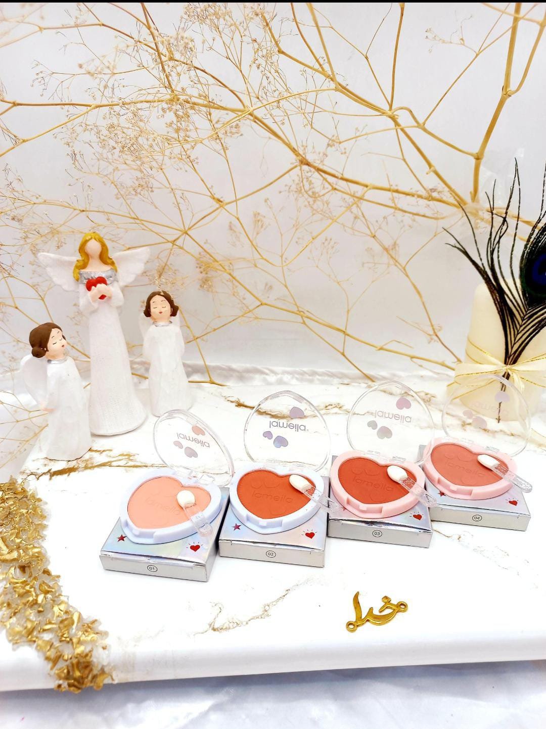 Lameila Blush Palette Makeup Repair Face Tone 4 Colors Beginner Female Heart Shape Lovely Cheek Blush