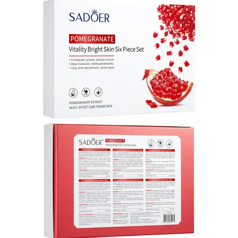 SADOER Pomegranate Vitality Bright Skin 6-in-1 Skincare Set | Hydrating & Brightening